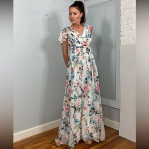Adrianna Papell Printed Chiffon Gown Size 2